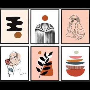 Woman Female Line Art Prints 6 Boho Color Wall Décor Modern Poster